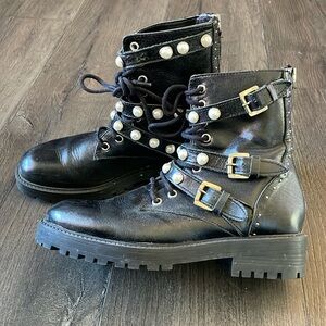 Zara Basic Collection Pearl Studded Biker Moto/Combat - GUC